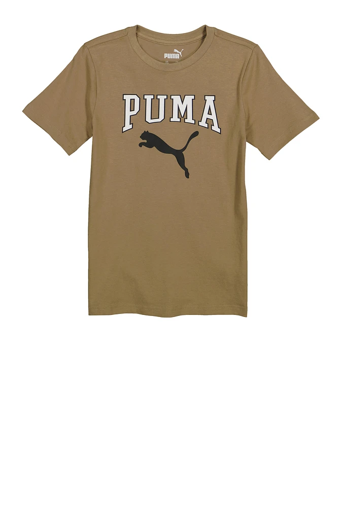 Boys Puma Logo Crew Neck T Shirt, Beige, Size M