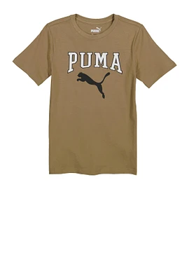 Boys Puma Logo Crew Neck T Shirt, Beige, Size M