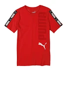 Boys Puma Contrast Stripe Crew Neck Tee, Red,