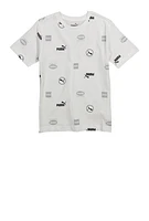 Boys Puma Printed Crew Neck T Shirt, White, Size 10-12