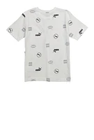 Boys Puma Printed Crew Neck T Shirt, White, Size 10-12