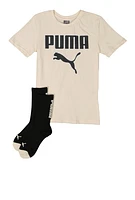 Boys Puma T Shirt with Socks, Beige, Size 8