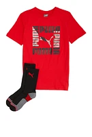 Boys Puma Square Logo Graphic Tee with Socks, Red, Size 14-16