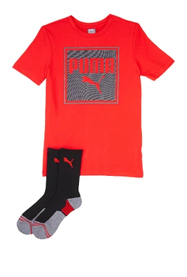 Boys Puma Logo Tee and Socks, Red, Size 8