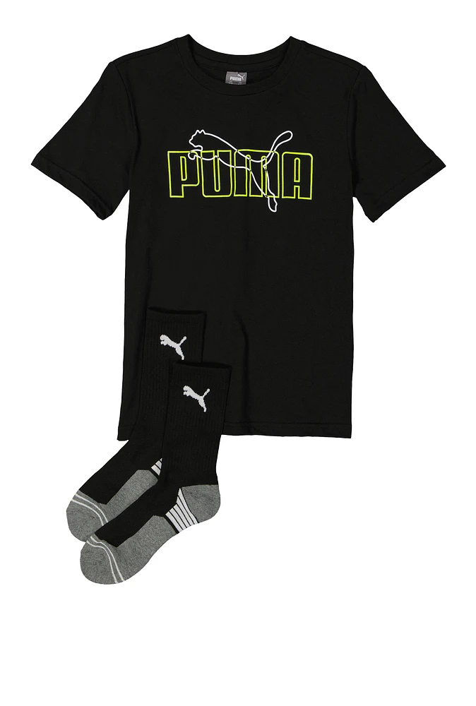 Boys Puma Crew Neck Tee with Socks, Black,