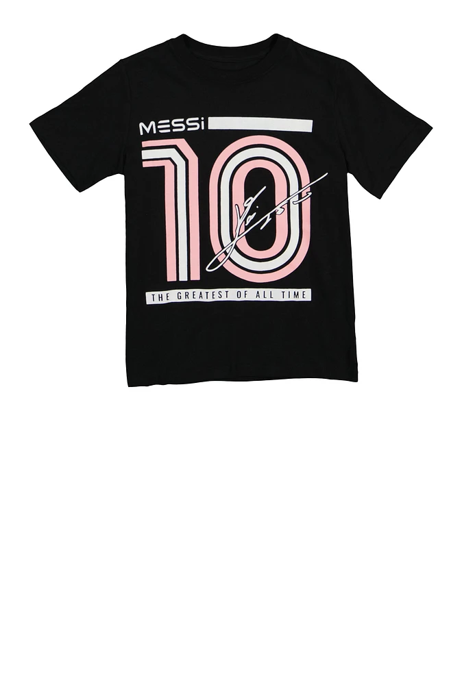 Boys Messi Signature Graphic Tee, Black, Size 10-12