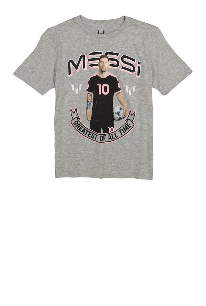 Boys Messi Greatest Of All Time Tee, Grey, Size 10-12