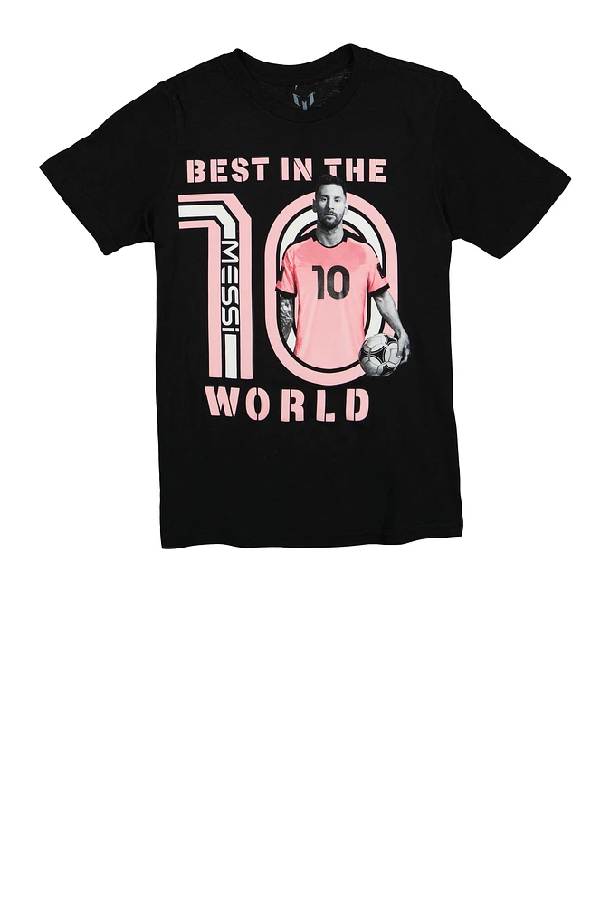 Boys 10 Messi Best In The World Tee, Black, Size 18