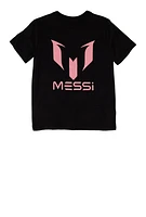 Boys Messi Logo Short Sleeve T Shirt, Black, Size 14-16