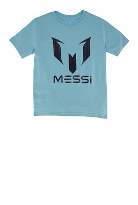 Boys Messi Logo Short Sleeve Tee, Blue, Size 18