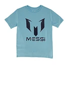 Boys Messi Logo Short Sleeve Tee, Blue, Size 14-16