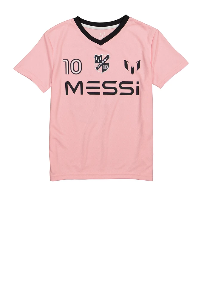 Boys Messi V Neck Soccer Jersey, Pink, Size 18