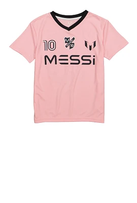 Boys Messi V Neck Soccer Jersey, Pink, Size 18