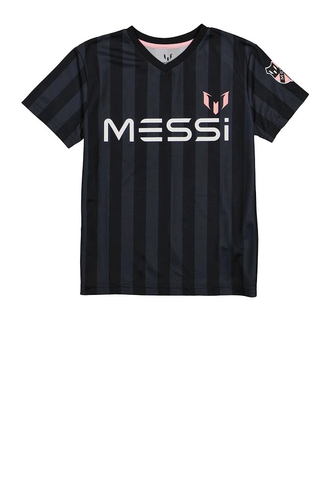 Boys Messi 10 Shadow Striped Jersey, Black, Size 10-12