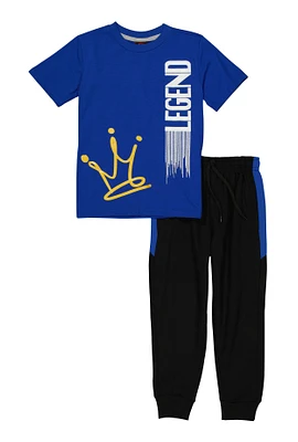 Little Boys Legend Graphic Tee and Joggers, Blue, Size 4