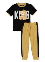 Little Boys King Graphic Tee and Fleece Joggers, Yellow, Size 4