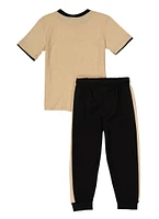 Little Boys King Graphic Tee and Fleece Joggers, Beige, Size 4
