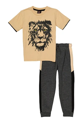 Little Boys Lion Graphic Tee and Joggers, Beige, Size 4