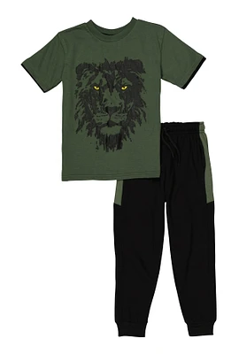 Little Boys Lion Graphic Tee and Joggers, Green, Size 4