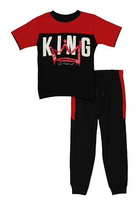 Little Boys King Respect Graphic Tee and Joggers, Black, Size 4