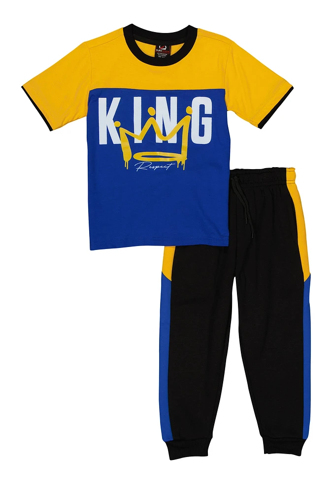 Little Boys King Respect Graphic Tee and Joggers, Yellow, Size 4