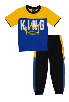 Little Boys King Respect Graphic Tee and Joggers, Yellow, Size 4