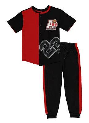 Little Boys Color Block Graphic Top and Joggers, Red, Size 4