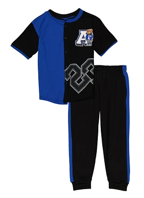 Little Boys Color Block Graphic Top and Joggers, Blue, Size 4