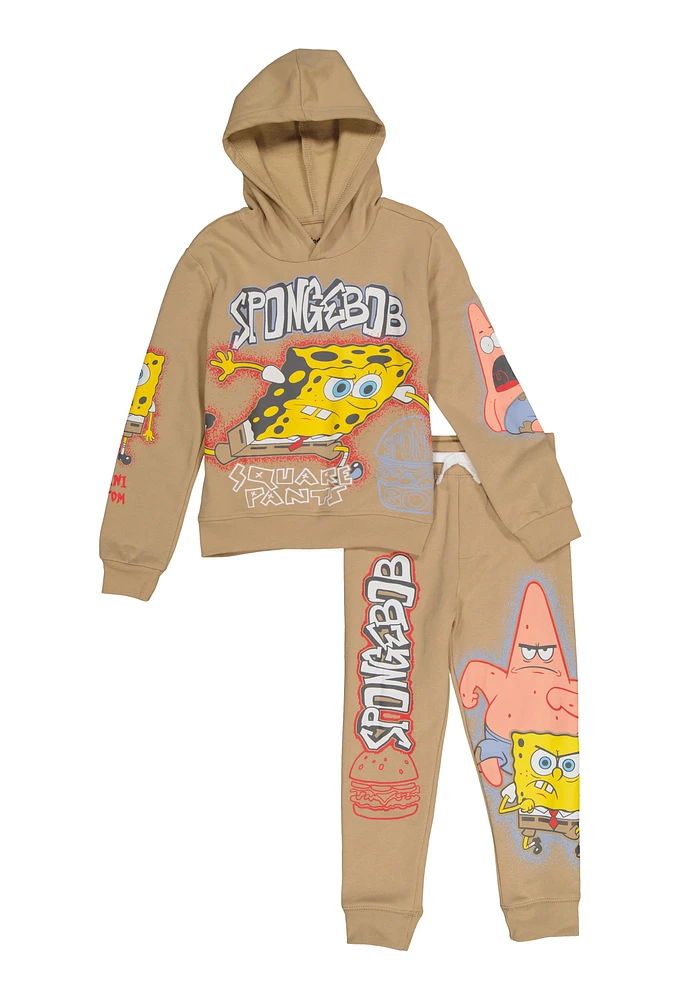 Little Boys SpongeBob Graphic Hoodie and Joggers, Beige,