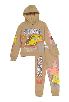 Little Boys SpongeBob Graphic Hoodie and Joggers, Beige, Size 4-5