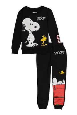 Little Boys Snoopy Graphic Sweatshirt and Joggers Set, Black, Size 6-7