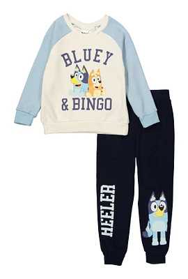 Little Boys Bluey and Bingo Raglan Sweatshirt and Joggers, Blue, Size 5-6