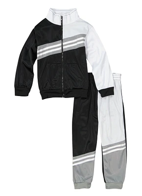 Little Boys Varsity Stripe Zip Front Track Jacket and Joggers, Black, Size 4