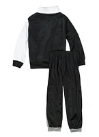 Little Boys Varsity Stripe Zip Front Track Jacket and Joggers, Black, Size 4