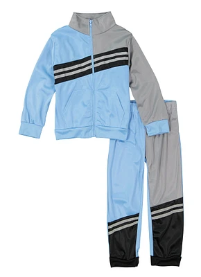Little Boys Varsity Stripe Zip Front Track Jacket and Joggers, Blue, Size 4
