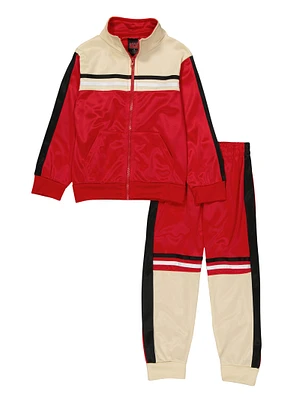 Little Boys Varsity Stripe Zip Front Track Jacket and Joggers, Red, Size 4