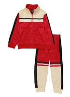 Little Boys Varsity Stripe Zip Front Track Jacket and Joggers, Red, Size 4