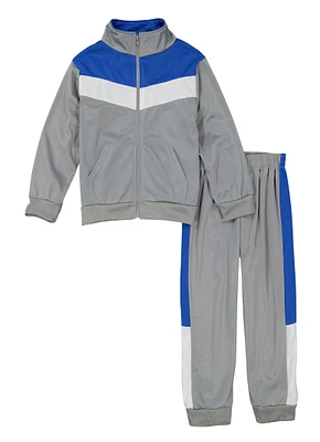 Little Boys Color Block Zip Front Track Jacket and Joggers, Grey, Size 4
