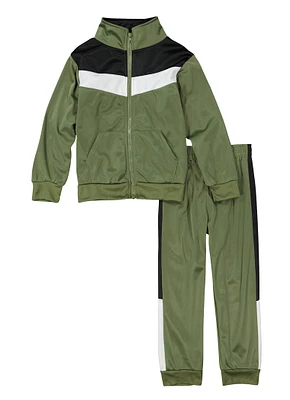 Little Boys Color Block Zip Front Track Jacket and Joggers, Green, Size 4