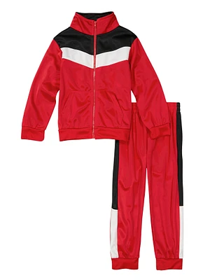Little Boys Color Block Zip Front Track Jacket and Joggers, Red, Size 4