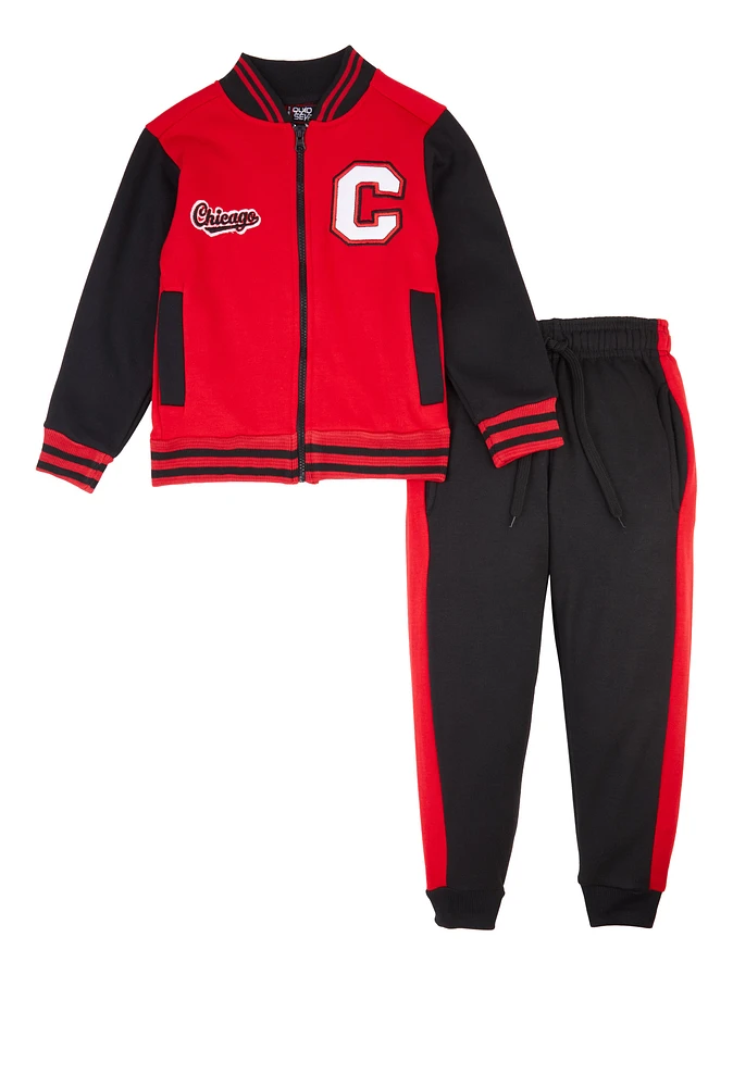 Little Boys New York Varsity Jacket and Joggers, Red,