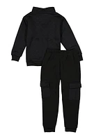 Little Boys Quilted Quarter Zip Sweatshirt and Cargo Joggers, Black, Size 4