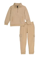 Little Boys Quilted Quarter Zip Sweatshirt and Cargo Joggers,