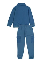 Little Boys Quilted Quarter Zip Sweatshirt and Cargo Joggers, Blue, Size 4