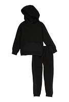 Little Boys Quilted Detail Hooded Sweatshirt and Joggers, Black, Size 5-6