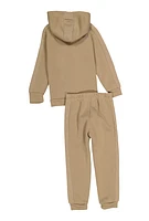 Little Boys Quilted Detail Hooded Sweatshirt and Joggers, Beige,