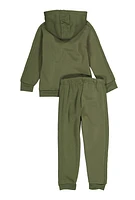 Little Boys Quilted Detail Hooded Sweatshirt and Joggers, Green, Size 4