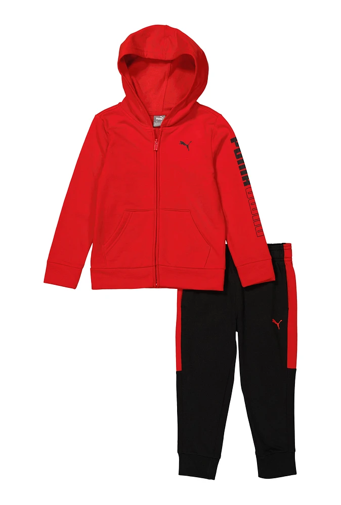 Little Boys Puma Zip Front Hoodie and Joggers, Red,