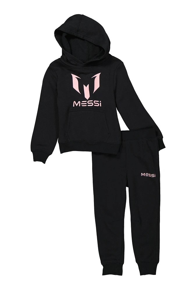 Little Boys Fleece Messi Logo Hoodie and Joggers, Black, Size 6