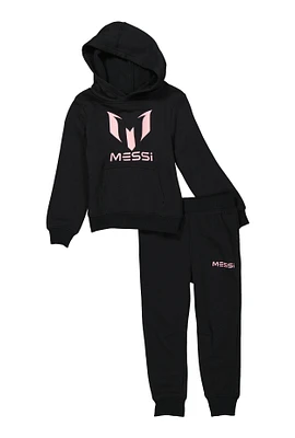 Little Boys Fleece Messi Logo Hoodie and Joggers, Black, Size 6